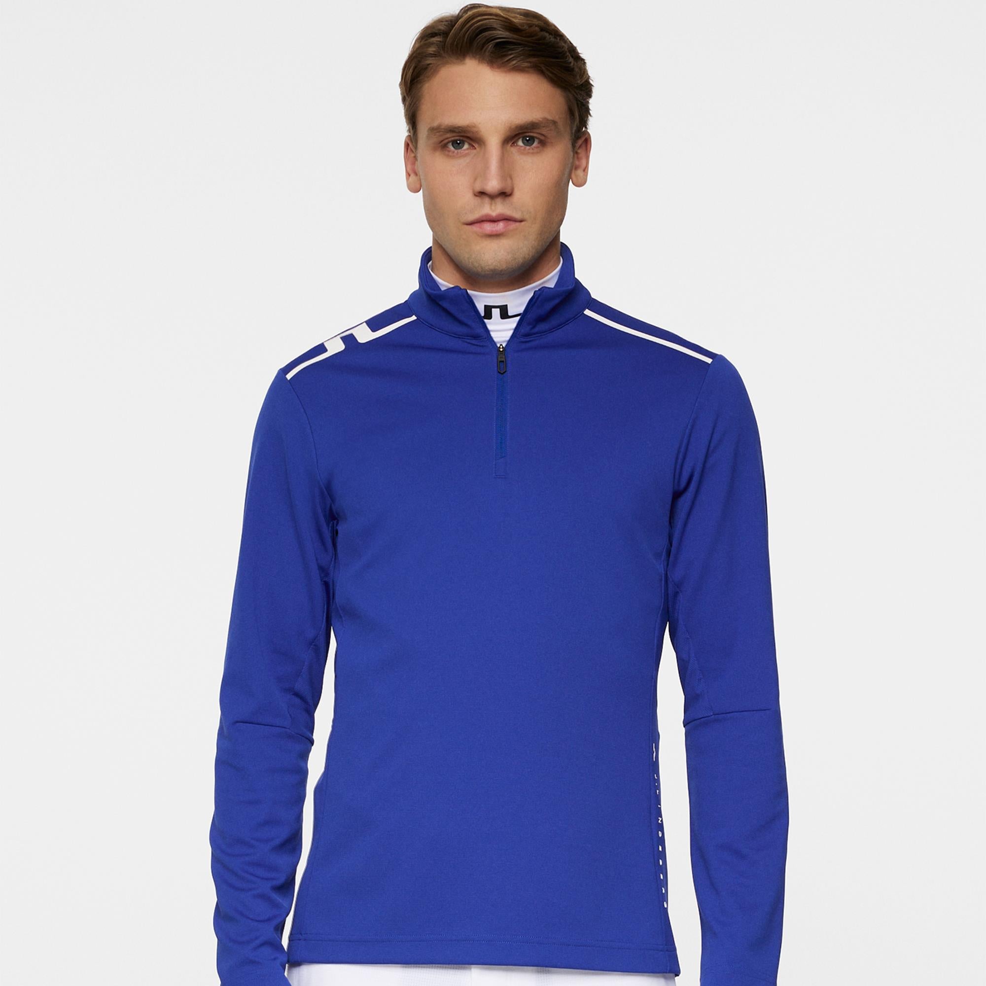 J Lindeberg Leon Quarter Zip Mens Golf Mid Layer Clematis Blue